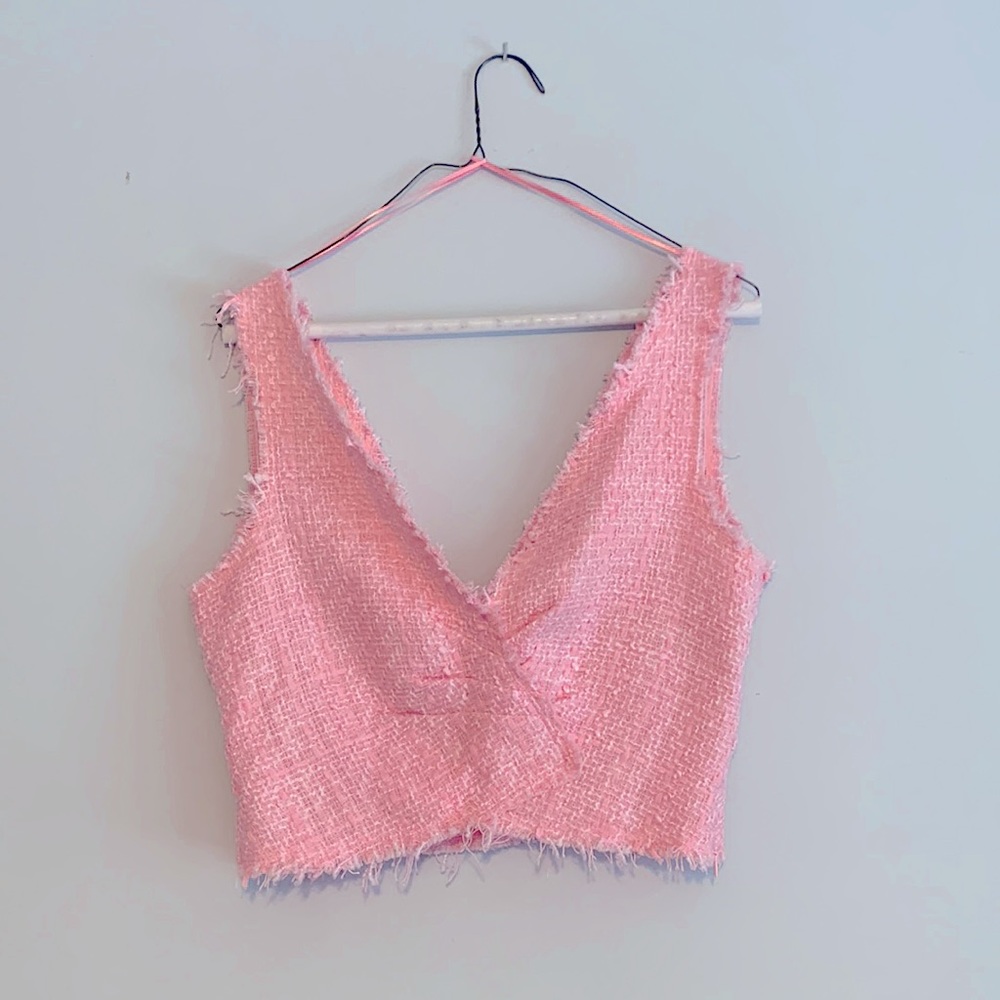 Pink Zara Textured Crop Top